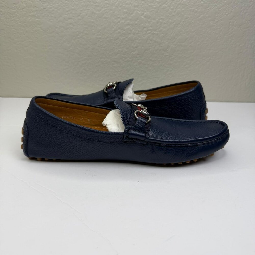 Mens Navy Blue Leather Gucci Web U.S. Size 9 - Picture 4 of 11